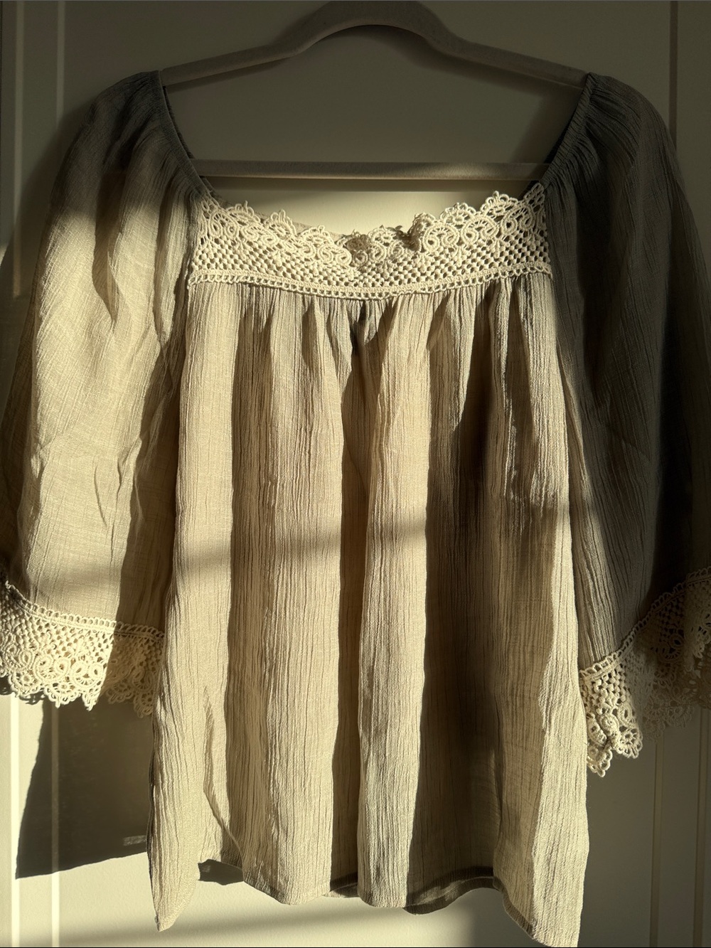 I.N. Studio Cream Crochet-Trim Peasant Blouse